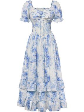 Floral Maxi Dress with Puff Sleeves | Tea Party Corset Style | Elegant Summer
